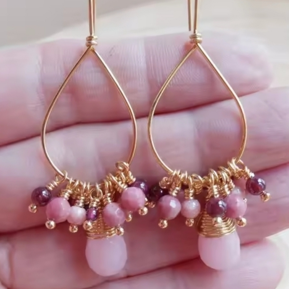 Pink & Purple Beaded DANGLE DROP FASHION EARRINGS. Cha Cha Style - Picture 3 of 3